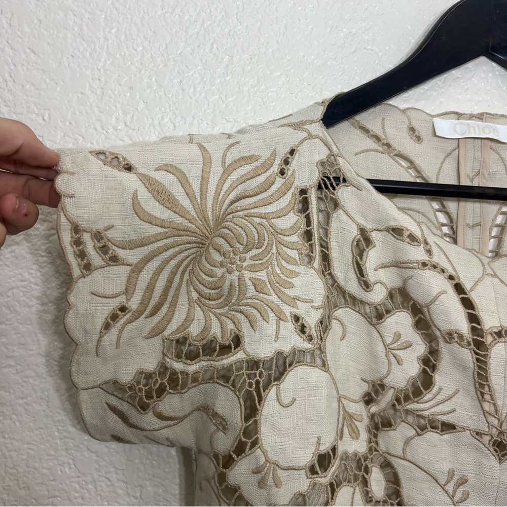 Chloe Eyelet Cotton Blend Top Cream and White Boho Size L - Picture 6 of 10